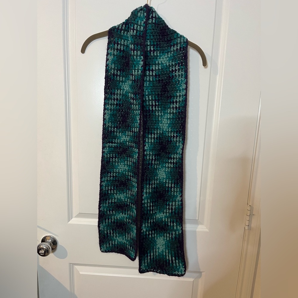Handmade Crochet Knit Planned Color Pooling Cottage Grandmacore Artisan Scarf